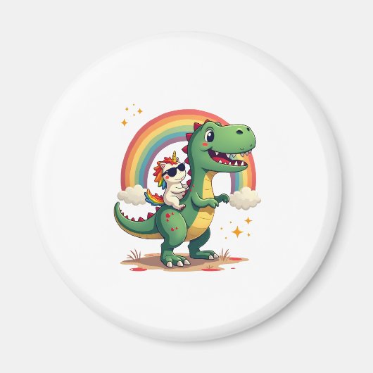 Rainbow Unicorn Riding T rex - Dinosaur Boys Girls Magnet (Vorne)