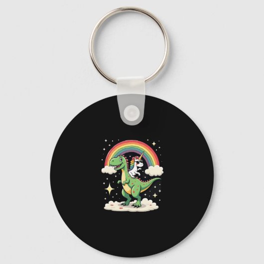 Rainbow Unicorn Riding T rex - Dinosaur Boys Girls Schlüsselanhänger (Vorderseite)