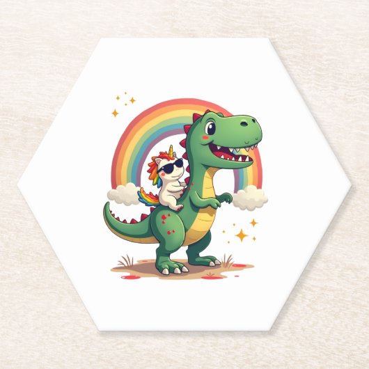 Rainbow Unicorn Riding T rex - Dinosaur Boys Girls Untersetzer (Vorderseite)
