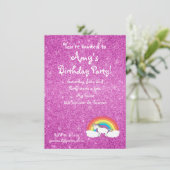 Rainbow unicorn Rosa Glitzer Einladung (Stehend Vorderseite)