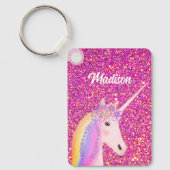 Rainbow Unicorn Rosa Glitzer Fantasy Personalisier Schlüsselanhänger (Vorderseite)