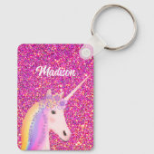 Rainbow Unicorn Rosa Glitzer Fantasy Personalisier Schlüsselanhänger (Rückseite)