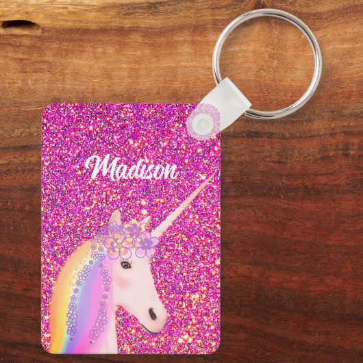 Rainbow Unicorn Rosa Glitzer Fantasy Personalisier Schlüsselanhänger (Rückseite)