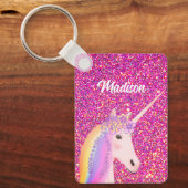 Rainbow Unicorn Rosa Glitzer Fantasy Personalisier Schlüsselanhänger (Vorderseite)