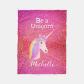 Rainbow Unicorn Rosa Glitzer Glitzern Personalisie Fleecedecke (Vorderseite)