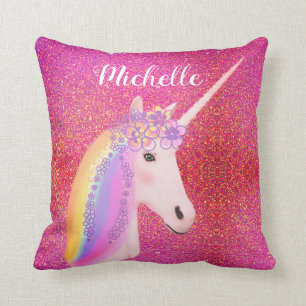 Rainbow Unicorn Rosa Glitzer Glitzern Personalisie Kissen