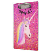 Rainbow Unicorn Rosa Glitzer Glitzern Personalisie Klemmbrett (Links)