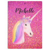 Rainbow Unicorn Rosa Glitzer Glitzern Personalisie Klemmbrett (Rückseite)