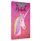 Rainbow Unicorn Rosa Glitzer Glitzern Personalisie Klemmbrett (Rechts)