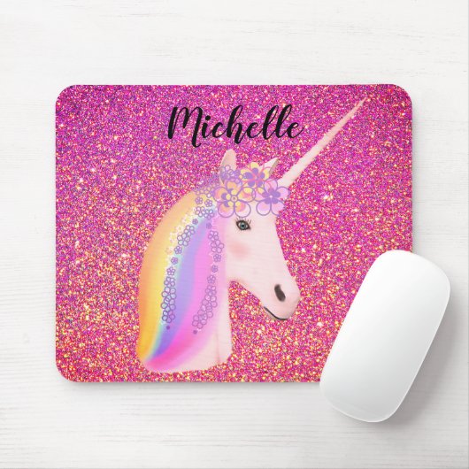 Rainbow Unicorn Rosa Glitzer Glitzern Personalisie Mousepad (Mit Mouse)