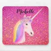 Rainbow Unicorn Rosa Glitzer Glitzern Personalisie Mousepad (Vorne)