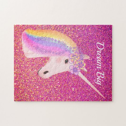 Rainbow Unicorn Rosa Glitzer Sparkasse Puzzle (Horizontal)