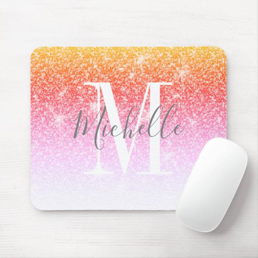 Rainbow Unicorn Rosa Glitzer Sparkle Monogram Name Mousepad (Mit Mouse)