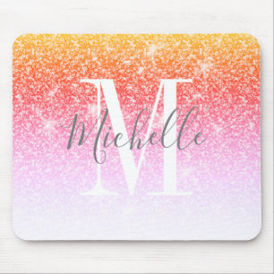 Rainbow Unicorn Rosa Glitzer Sparkle Monogram Name Mousepad