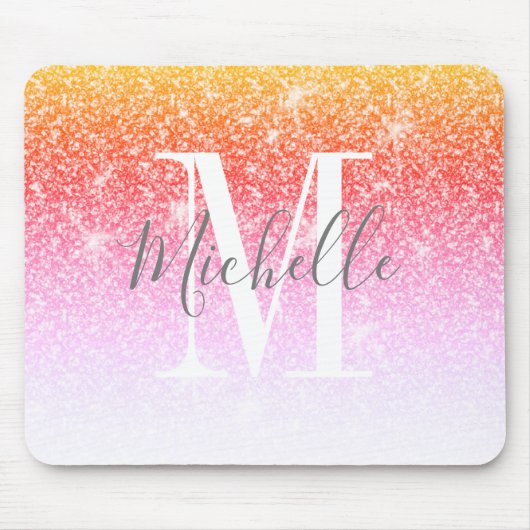 Rainbow Unicorn Rosa Glitzer Sparkle Monogram Name Mousepad (Vorne)