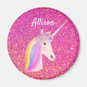 Rainbow Uniçorn Rosa Glitzer Sparkle Personalisier Magnet