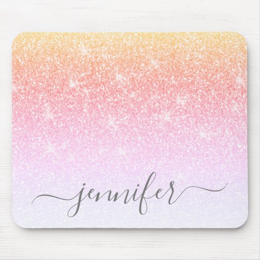 Rainbow Unicorn Rosa Glitzer Sparkor Ihr Name Mousepad (Vorne)