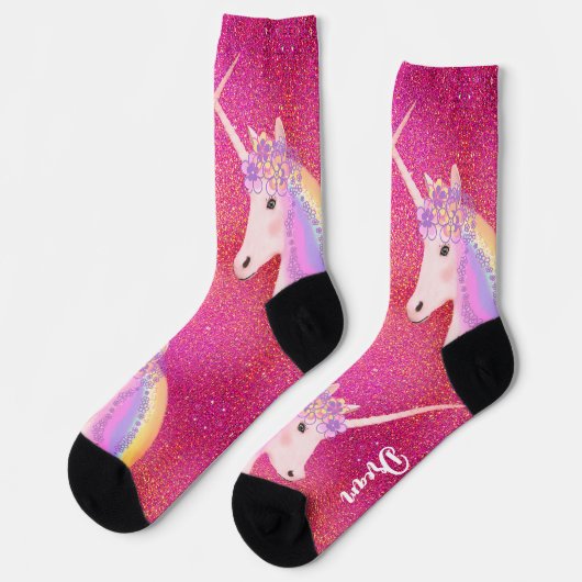 Rainbow Unicorn Rosa Glitzer Traum Socken (Linkes Detail)