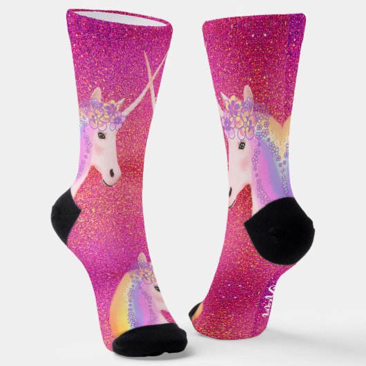 Rainbow Unicorn Rosa Glitzer Traum Socken (Gewinkelt)