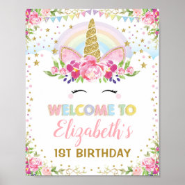 Rainbow Unicorn Rosa Gold Floral Geburtstag Willko Poster