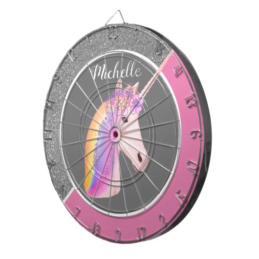 Rainbow Unicorn Rosa Silberner Glitzer Glitzern Gi Dartscheibe (Vorderseite rechts)