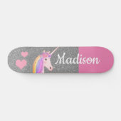 Rainbow Unicorn Rosa Silberner Glitzer Personalisi Skateboard (Horizontal)