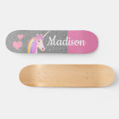 Rainbow Unicorn Rosa Silberner Glitzer Personalisi Skateboard (Horizontal)