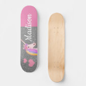 Rainbow Unicorn Rosa Silberner Glitzer Personalisi Skateboard (Vorderseite)