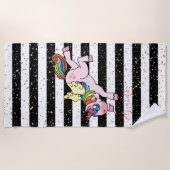 Rainbow Unicorn, Schwarz-weiß gestreift - Personal Strandtuch (Vorderseite)