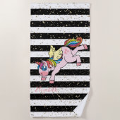 Rainbow Unicorn, Schwarz-weiß gestreift - Personal Strandtuch (Vorderseite)