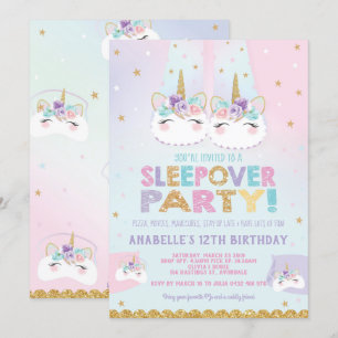 Rainbow Unicorn Sleepover Geburtstagsparty Einladung