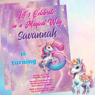 Rainbow Unicorn Sparkle 6. Geburtstagsparty Einladung