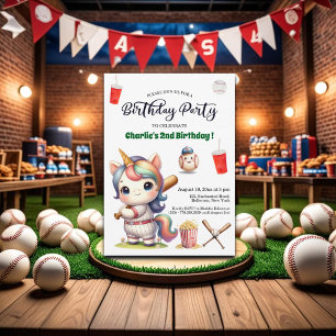 Rainbow Unicorn spielt Baseball 2. Geburtstag Einladung