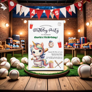 Rainbow Unicorn spielt Baseball 7. Geburtstag Einladung