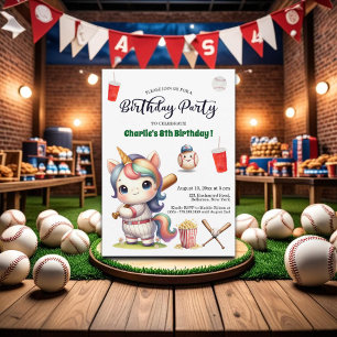 Rainbow Unicorn spielt Baseball 8. Geburtstag Einladung