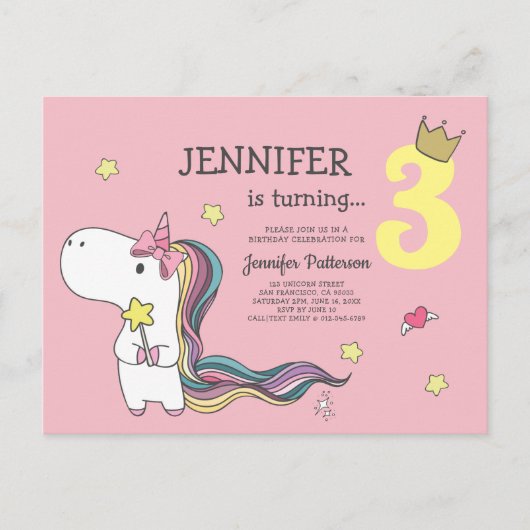 Rainbow Unicorn Stars Einladung zum Geburtstag (Vorderseite)