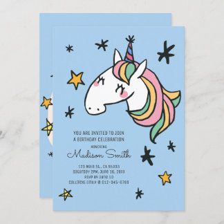 Rainbow Unicorn Stars Einladung zum Geburtstag