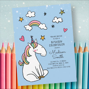 Rainbow Unicorn Stars Herz zum Geburtstag Einladun Einladungspostkarte