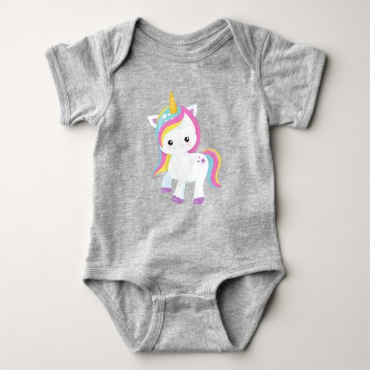 Rainbow Unicorn, Stern, Niedliches Einhorn, Zauber Baby Strampler (Vorderseite)