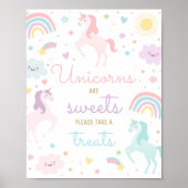 Rainbow Unicorn Süßigkeiten und Leckereien Geburts Poster (Vorne)