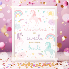 Rainbow Unicorn Süßigkeiten und Leckereien Geburts Poster