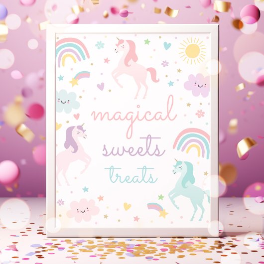 Rainbow Unicorn Süßigkeiten und Leckereien Geburts Poster