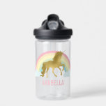 Rainbow Unicorn Trinkflasche<br><div class="desc">Gold Regenbogen Einfärben personalisiertes Design.</div>