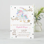 Rainbow Unicorn, Twinkle Little Star Baby Dusche Einladung (Stehend Vorderseite)