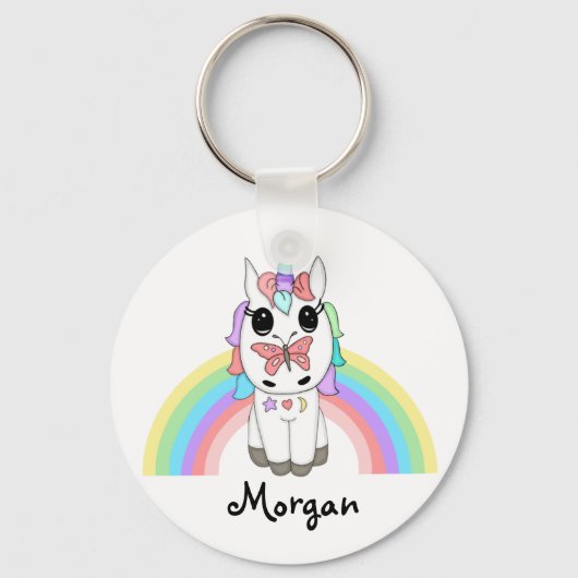 Rainbow Unicorn und Butterfly Personalisiert Schlüsselanhänger (Vorderseite)