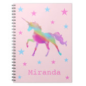 Rainbow Unicorn und Stars Notebook Notizblock (Vorderseite)