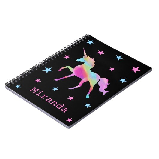 Rainbow Unicorn und Stars Notebook Notizblock (Linke Seite)