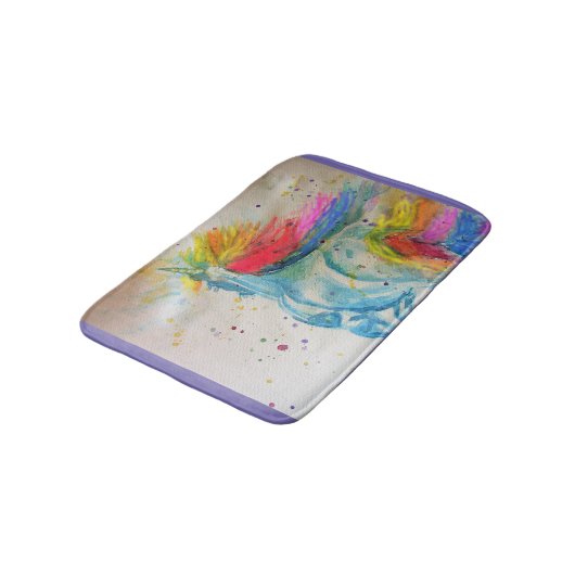 Rainbow Unicorn unicorns Wasserfarbe Badematte (Schrägansicht)