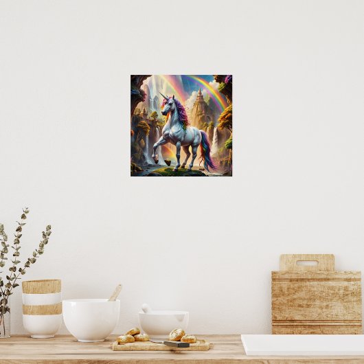 Rainbow Unicorn vor Castle Poster (Küche)