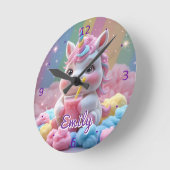 Rainbow Unicorn Wall Clock - bearbeitbarer Name Runde Wanduhr (Winkel)